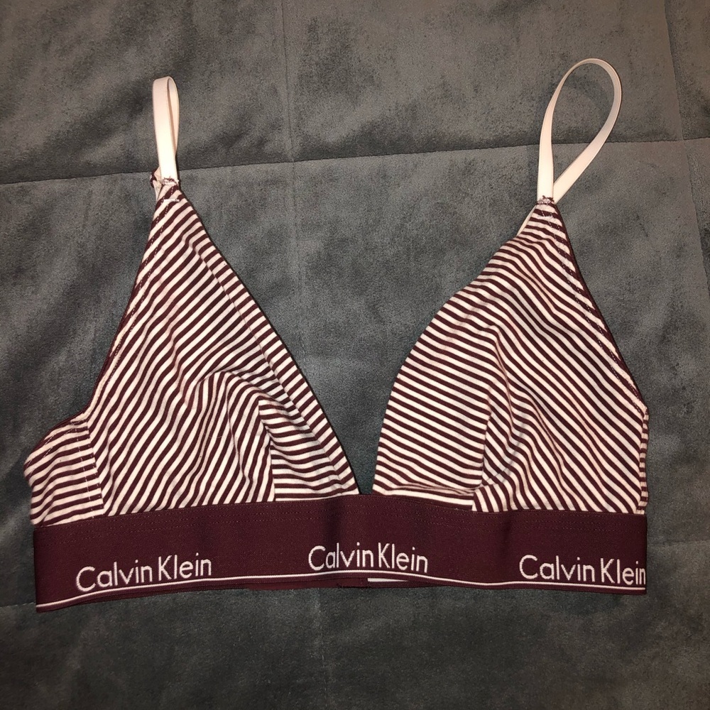 Maroon and white striped Calvin Klein bralette
